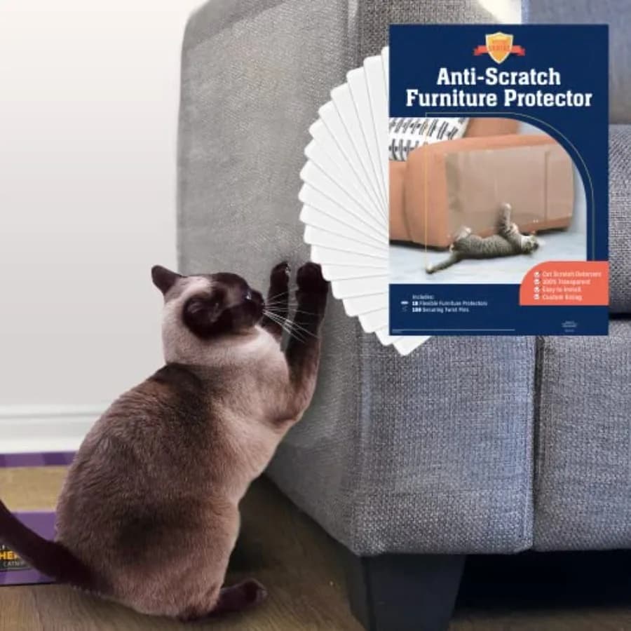 Confezione da 18 Protezioni XL Anti-Graffio per Mobili - Protezione Divano da Artigli di Gatto con Perni a Spirale - Robuste, Trasparenti e Facili da Applicare