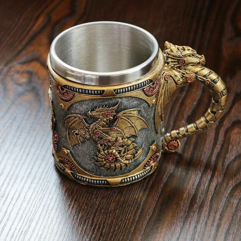 1 Pezzi Medievale Steampunk Drago Boccale Rinascimentale Draghi Meccanici Birra Stein Tankard Tazza di Caffè In Acciaio Stoviglie All'aperto
