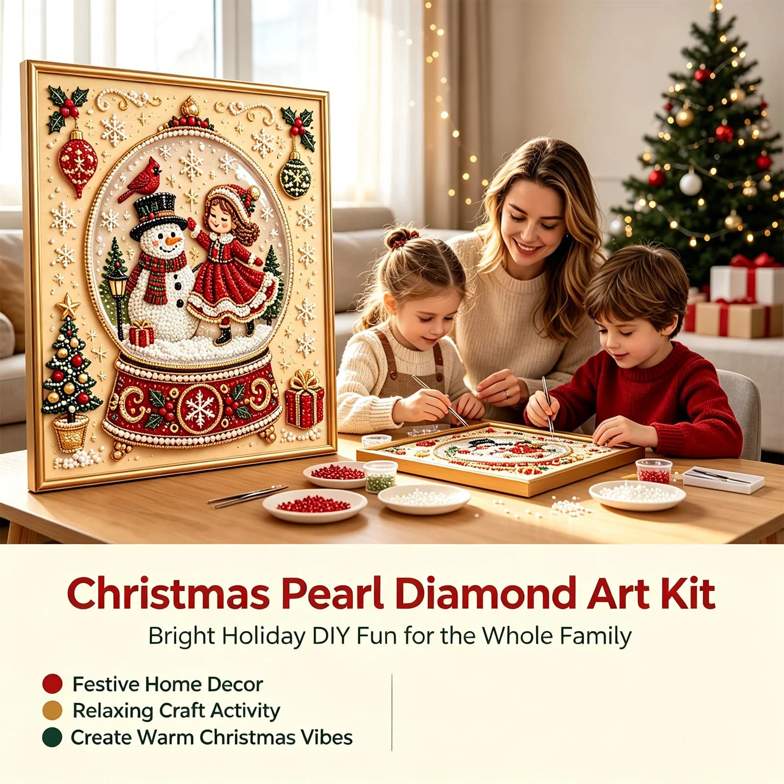 Dowmoo Christmas Pearl Painting DIY Kit Sparkling Wood Base Relaxing Stress Relief Creative Art Crafts Holiday Decor Gift Set