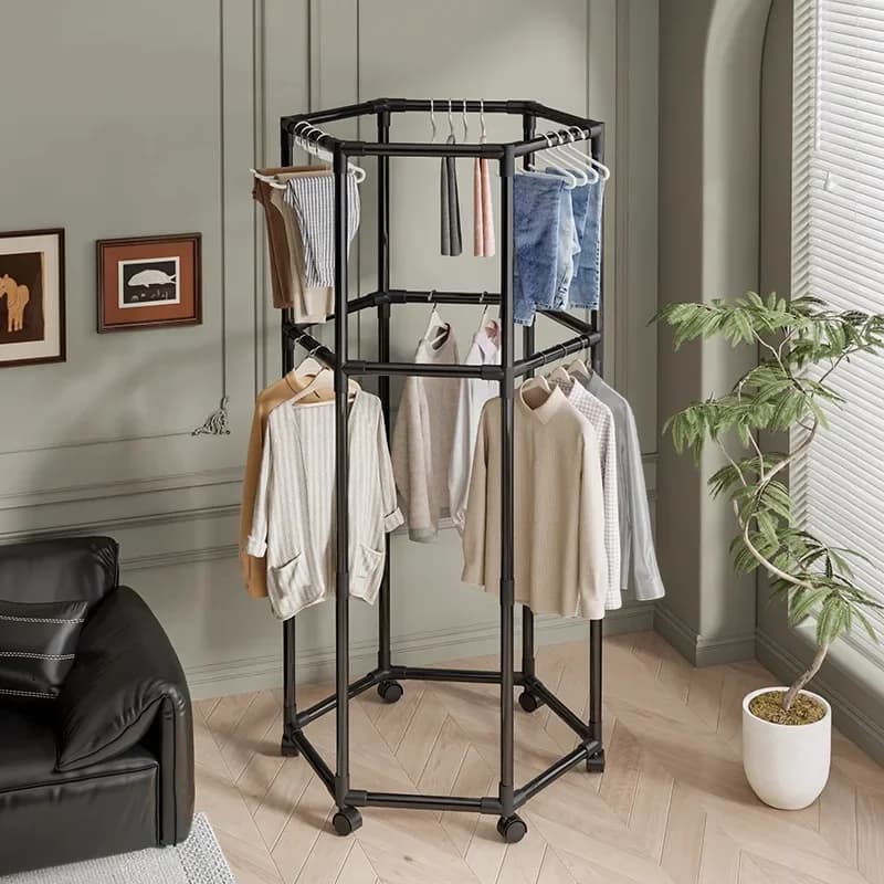 Multi-functional Floor-to-ceiling hanger Coat rack Mobile drying Indoor entrance Net clothes rack sturdy and durable