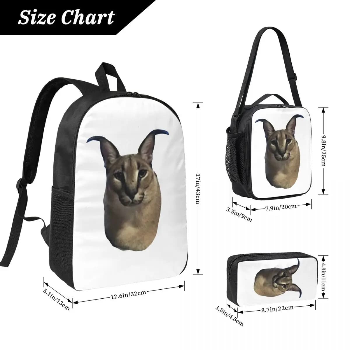 Big Floppa Animal Cat Backpack Student Boys Girls BookBag School Bag Computer Shoulder Bags 3ps Insulated Lunch Bag Pencil Case