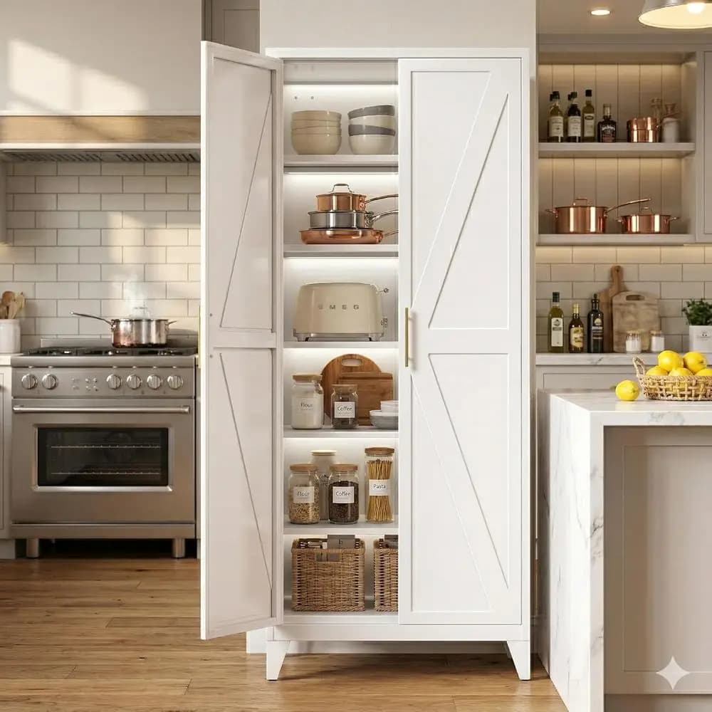 75.3 Tall Metal Kitchen Pantry with 5 Adjustable Shelves, Heavy-Duty Steel Organizer, Assembly Required