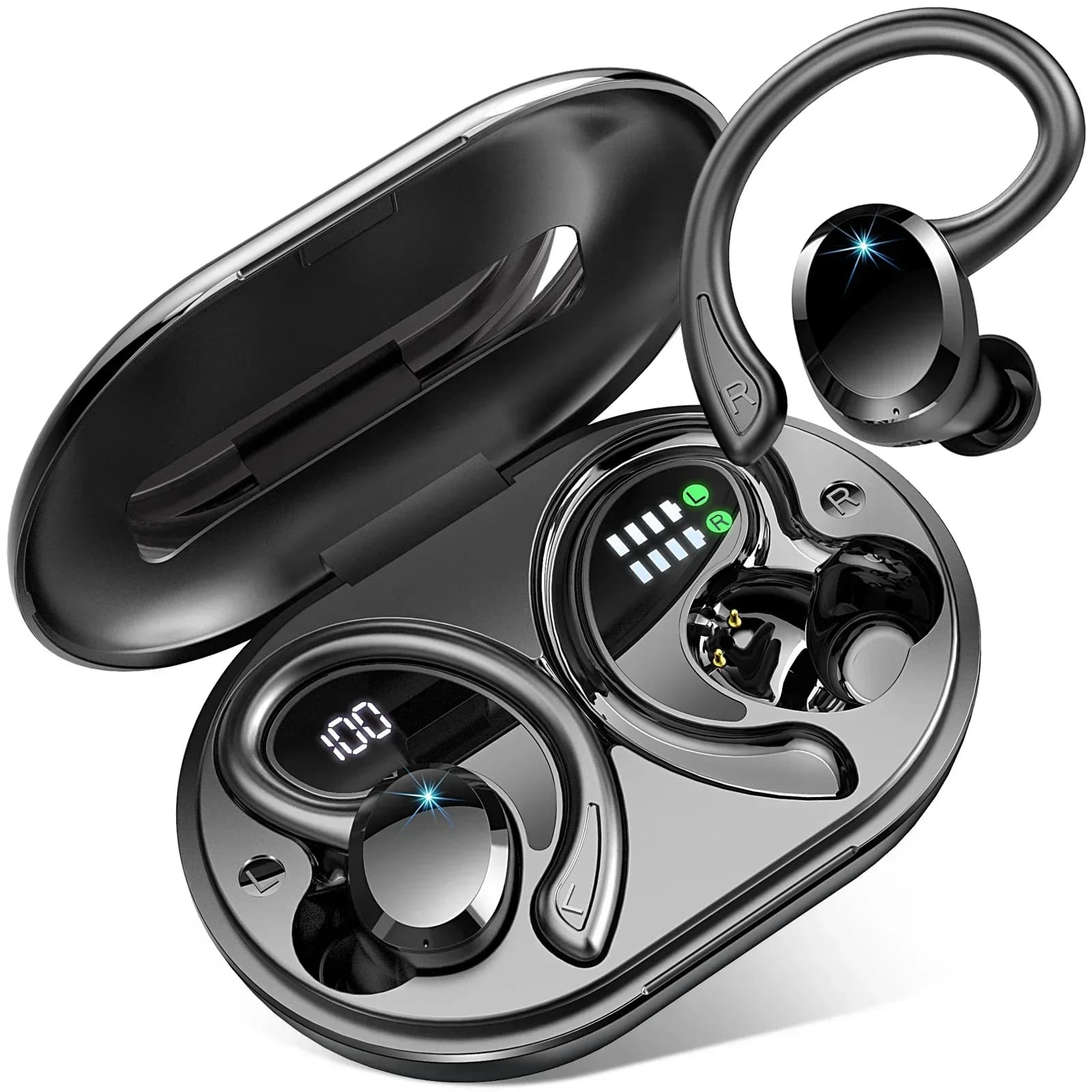 Wireless earphones, Bluetooth 5.3 low stereo headphones, in-ear microphone with noise cancelling, waterproof sports headphones IP7, playback 40 hours.