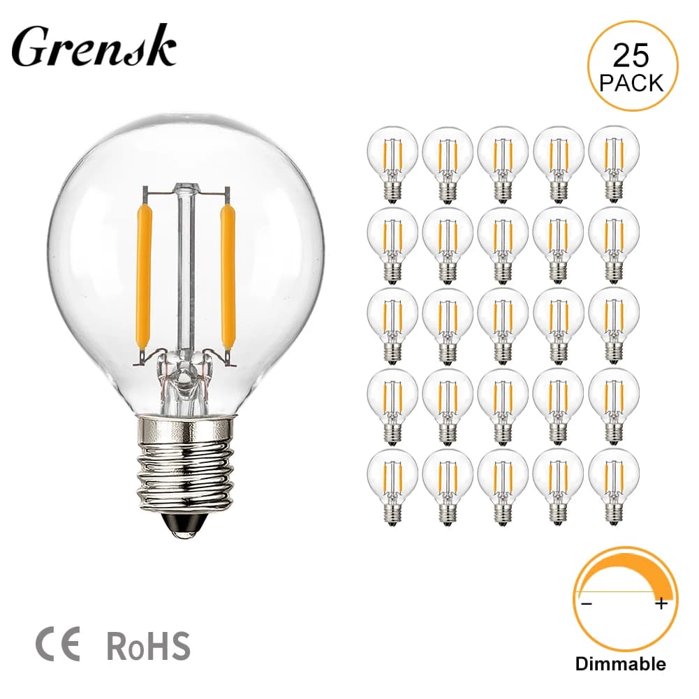 G40 Lampadina di ricambio per luce a globo E14 Base a vite 1,5 W Lampadina a filamento LED 220 V Bianco caldo 2700 K Lampada a sfera Edison in vetro trasparente