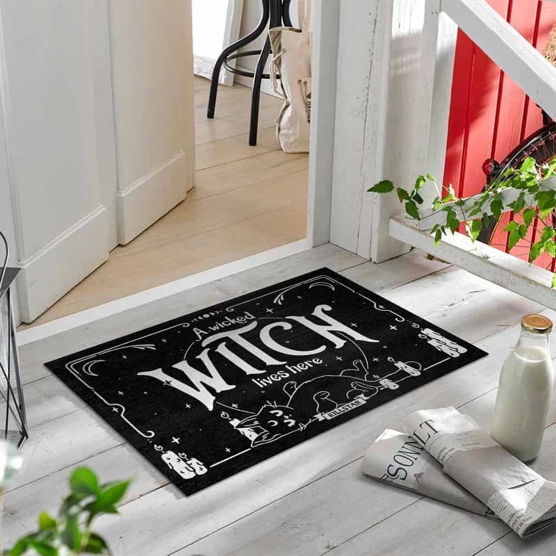 Tappeto da strega gotico Tappetino Simboli mistici Scheletro Gatti Tavola Ouija Modello occulto Tappeto bianco nero Decorazione della casa Tappetino di benvenuto