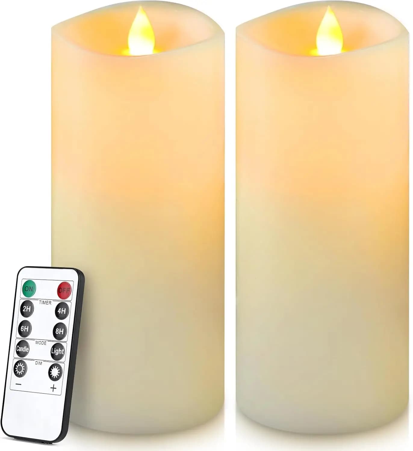 7x3 flameless LED candles with remote control and timer, ivory white color, set of 2
