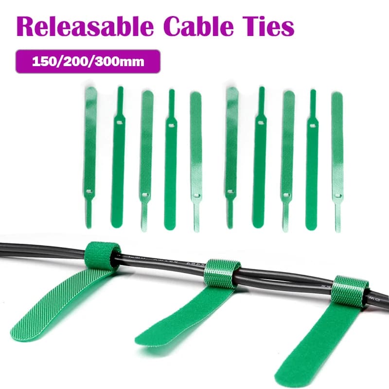 Fascette per cavi rilasciabili verdi Organizzatore di cavi 150 200 300mm Cinghie con gancio in nylon Avvolgere Zip Bundle Fasciatura Fascetta di fissaggio in plastica