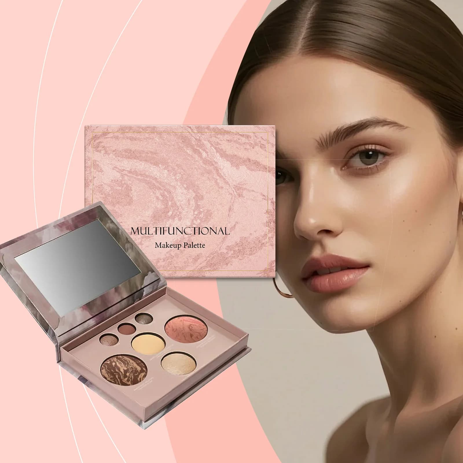 Multifunctional Cosmetic Palettes Portable: Umbrella, Blush, Contouring and Illuminating, Perfect for Daily Use in Movement