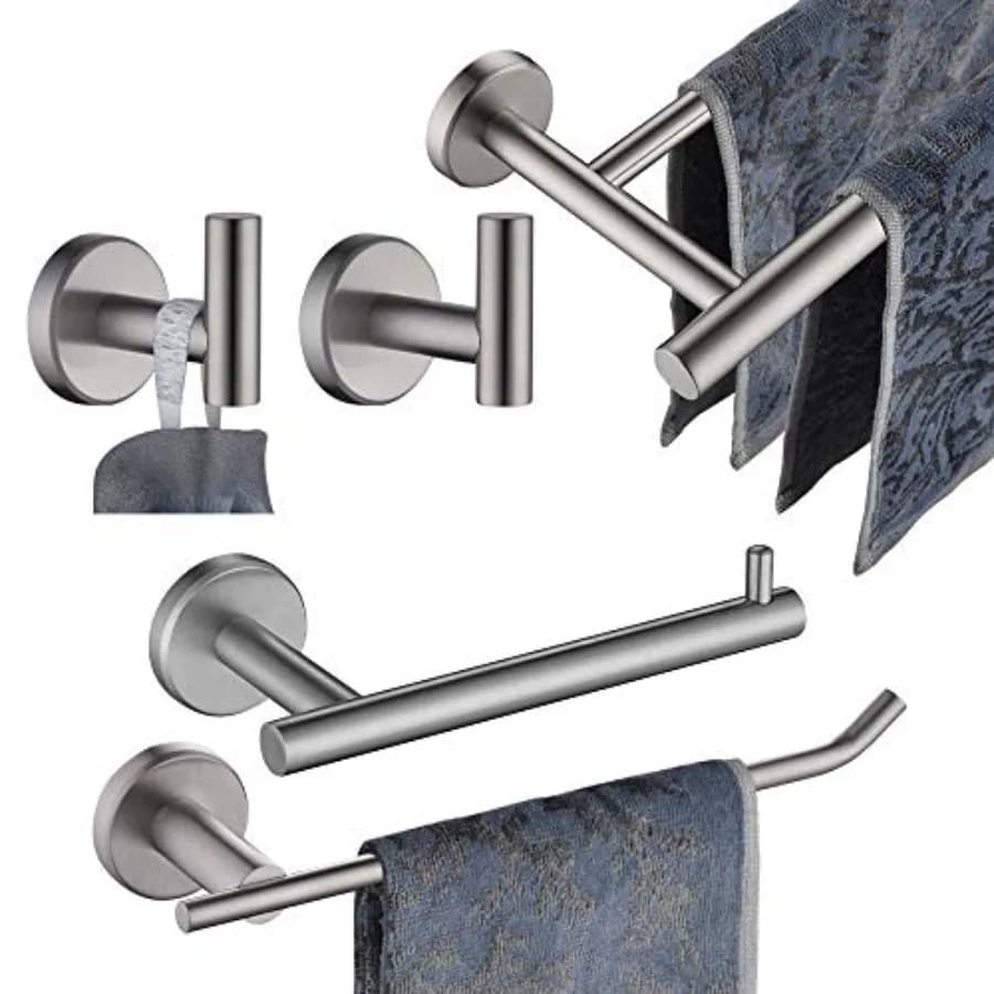 Set di Accessori per Bagno 5 Pezzi, Set di Accessori per Bagno da Parete con Finitura, Include Portasciugamani da 24 Pollici e 9 Pollici di Altezza