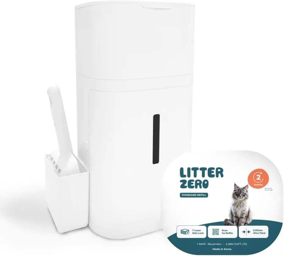 Sistema Premium per lo Smaltimento della Lettiera per Gatti, Bianco, Contenitore Intelligente con Blocco Odori a 7 Strati, Prodotto in Corea