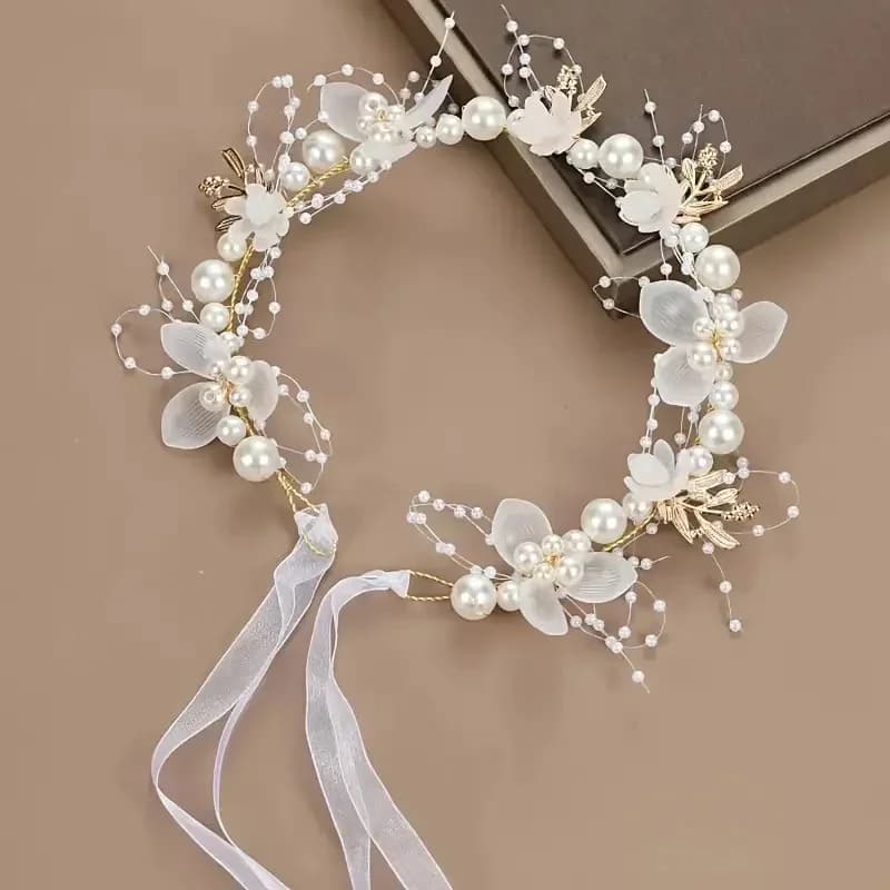 Princess Hair Accessory One Fairy Imitation Pearl Sweet Flower Wreath Headband for Ladies Party Wedding Birthday Headwear