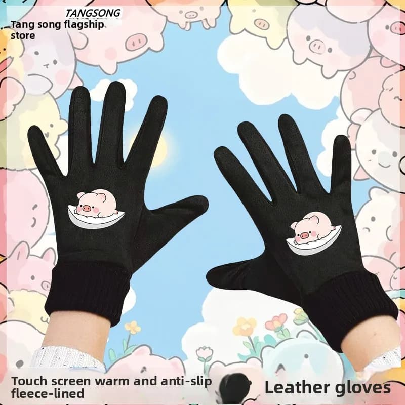Winter gloves touchscreen Pink Pig ex Youth Casual Fce, lined cycling gloves, warm and versatile gloves for men and women