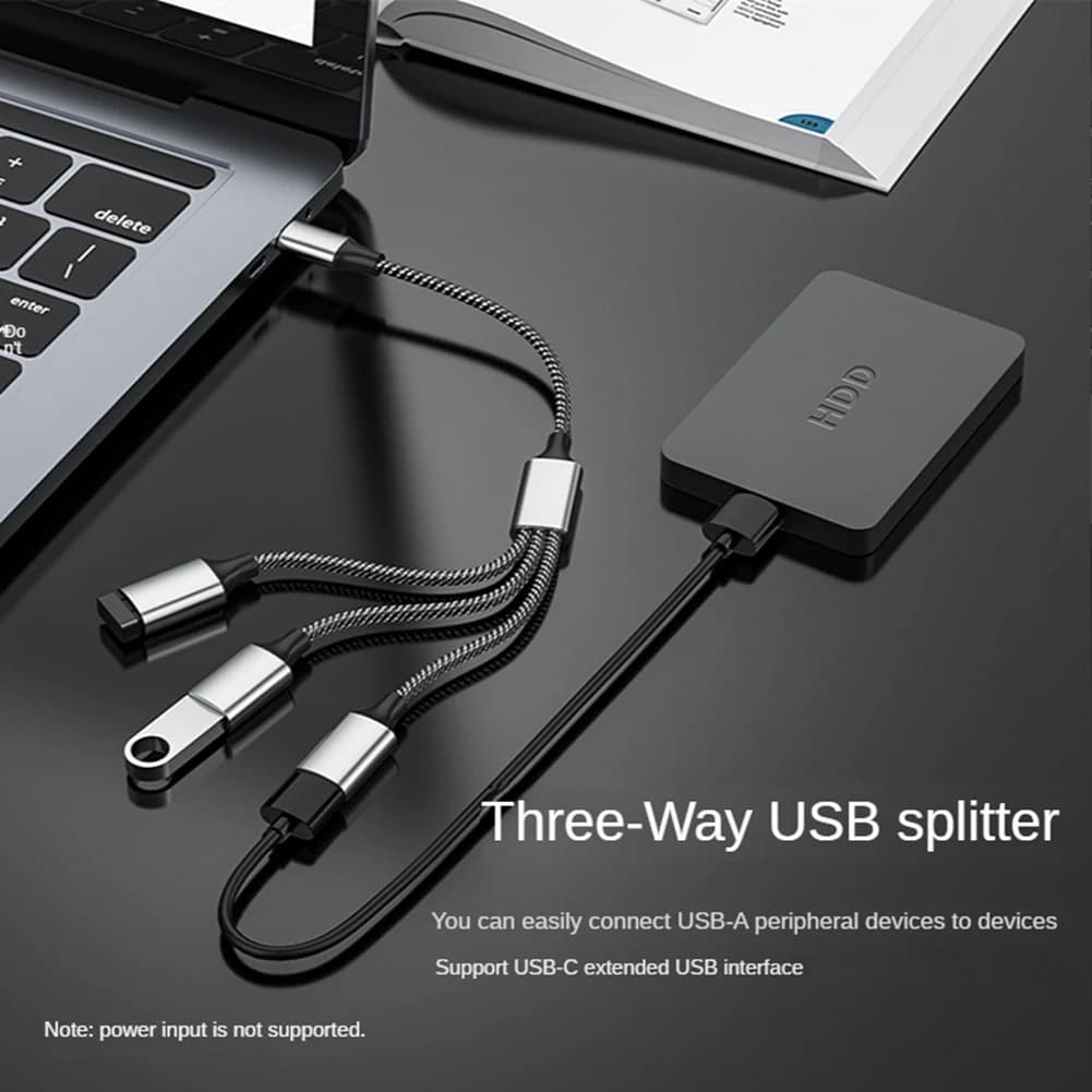 A29F-1 Adattatore USB a USB 2.0 con Tripla Porta USB, Cavo OTG, Convertitore per Dati e Ricarica, Splitter USB da A a 4 Porte