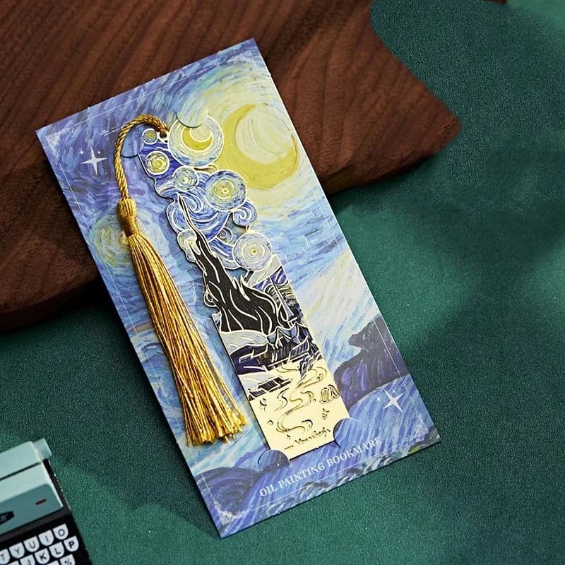 Metal Bookmarks with Tassel Golden Hollow Bookmark Oil Painting Theme Book Mark for Book Lovers Writers Readers Teens for Adults