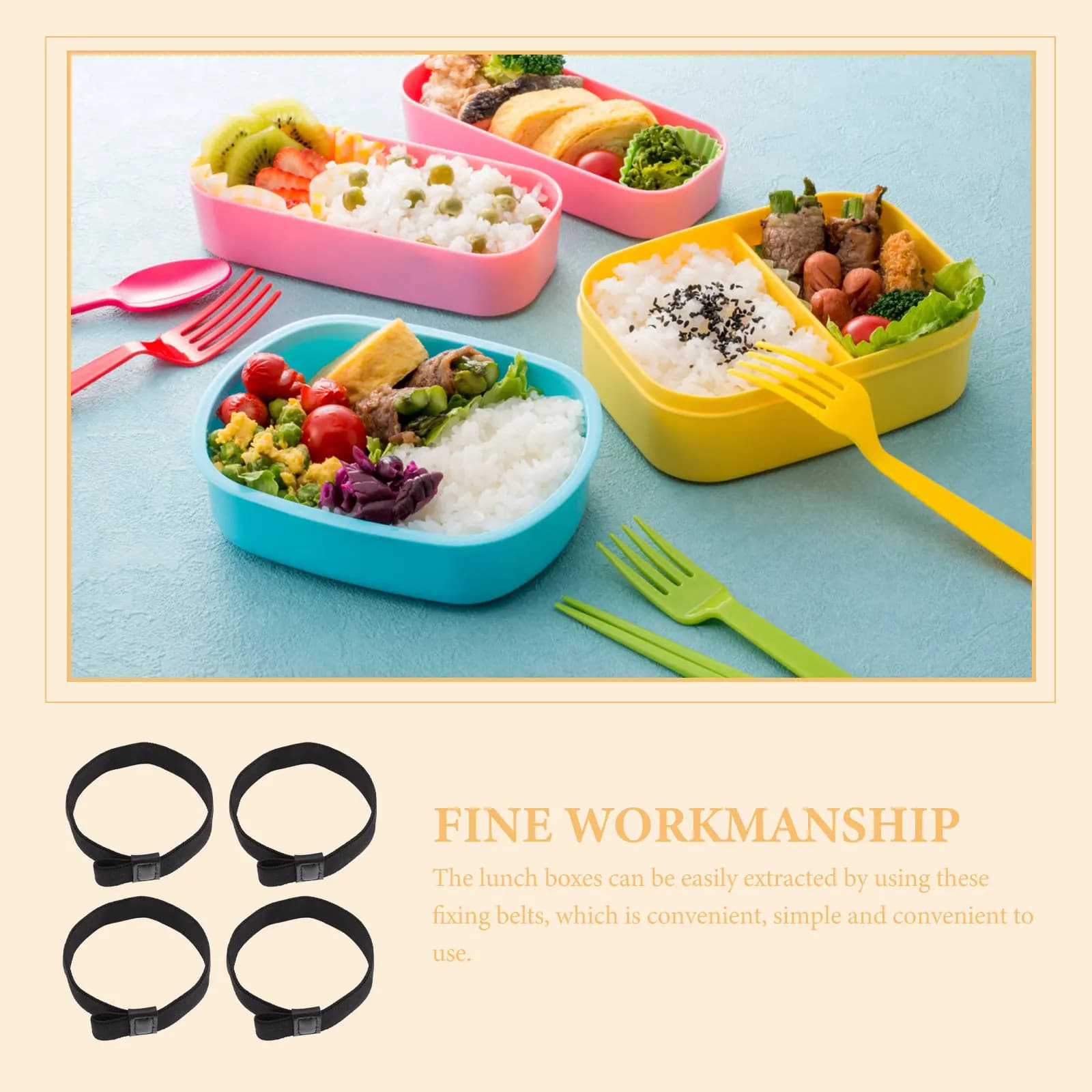 Set di 4 Cinghie Elastiche a Doppio Strato per Bento Box, Fasce di Fissaggio per Lunch Box, Ideali per Scuola, Picnic e Uso all'Aperto
