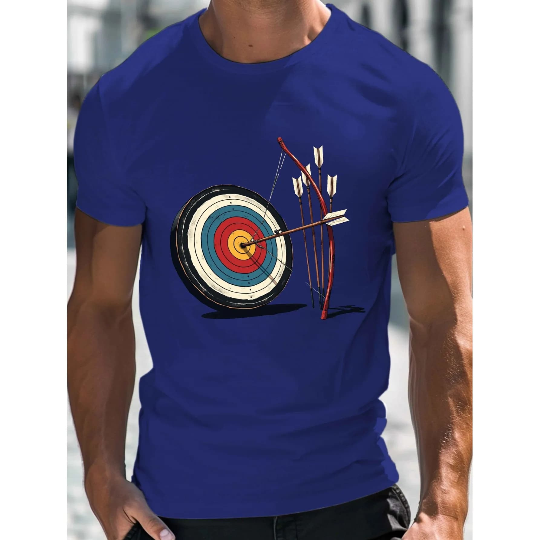 Archery Target Graphic Tee Men's Short Sleeve Crew Neck Cotton T-Shirt Casual Sport Print Top