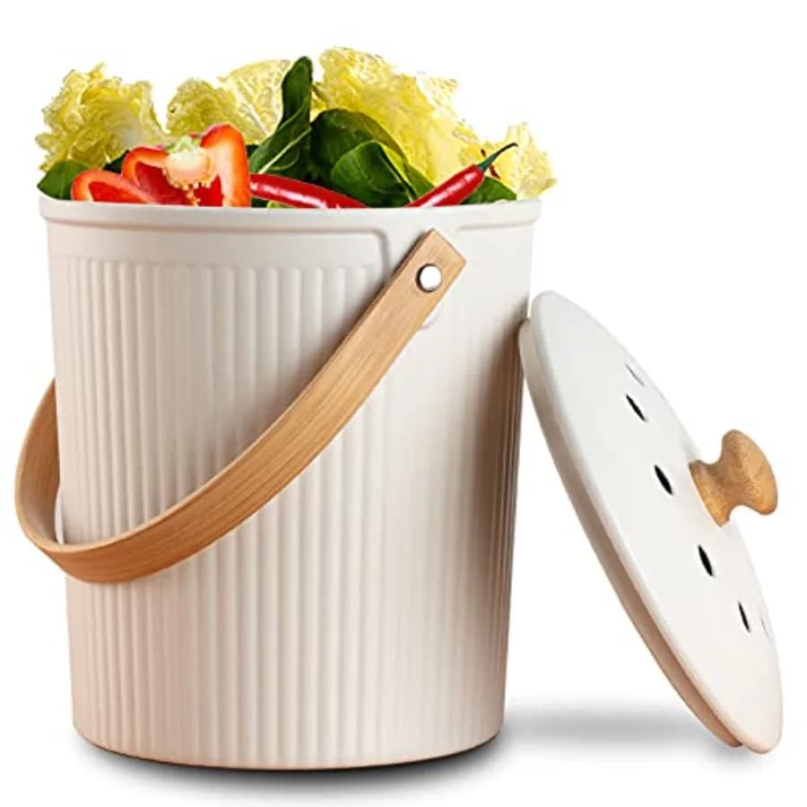 Countertop Compost Bin with Lid Made of Sustainable Bamboo Fiber Odorless Kitchen Compost Bucket 1 Gallon