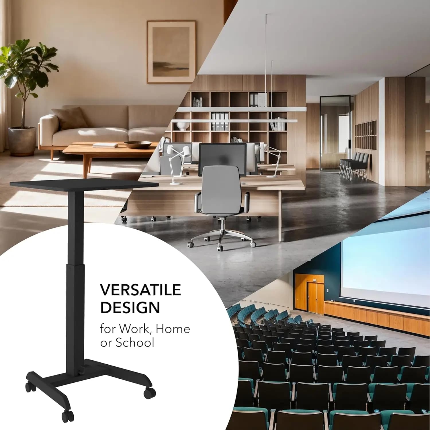 Scrivania regolabile per laptop, postazione di lavoro mobile con superficie di 23,6” x 20,5”, scrivania sit-stand nera per casa o ufficio