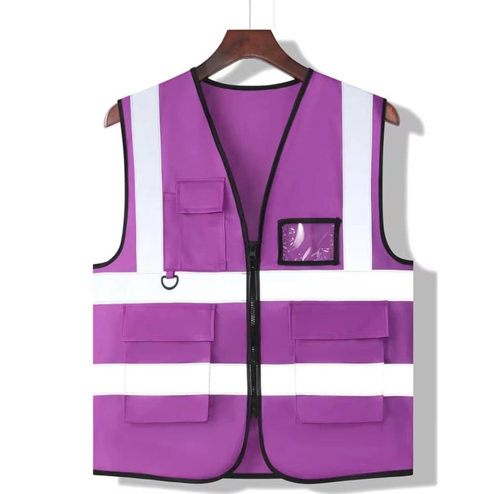 Gilet da Lavoro Viola per Uomo e Donna, Multi Tasche, per Edilizia e Sicurezza, Abbigliamento da Lavoro Alta Visibilità