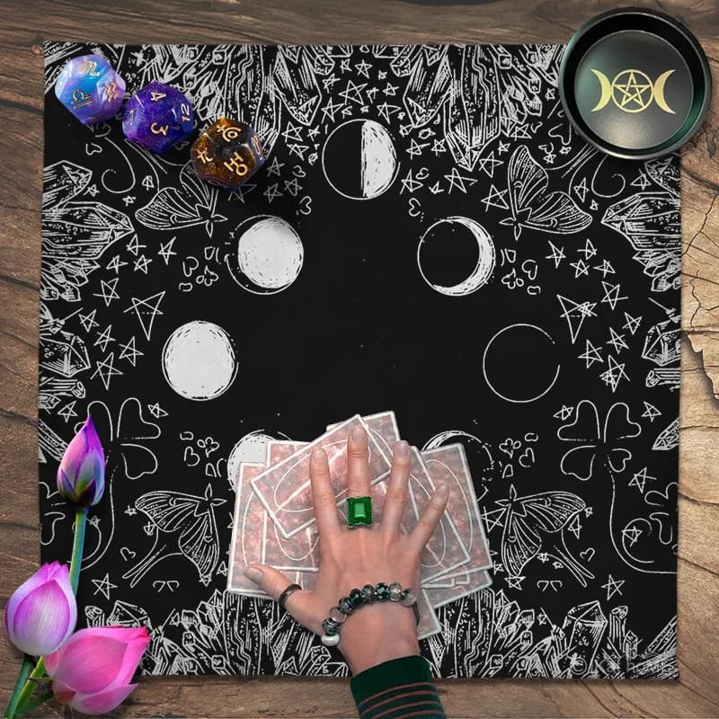 Tovaglia per tarocchi con fasi lunari botaniche vintage Tovaglia per altare in velluto Gioco da tavolo Astrologia Divinazione Stregoneria Cuscinetti per carte Oracle Nuovo