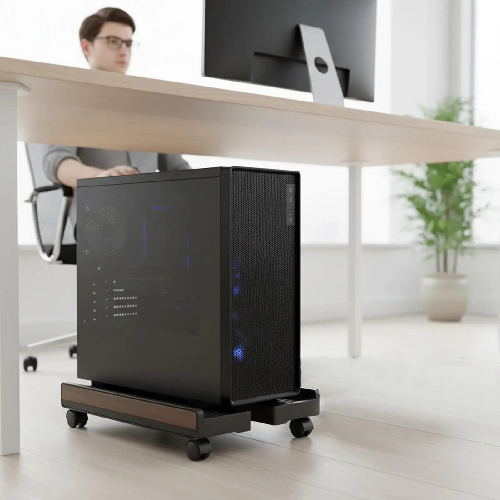 Adjustable Riser for PC Tower with Brake Wheels CPU trolley for Workplace Printer for Laptop Monitor Playroom Storage Floor
