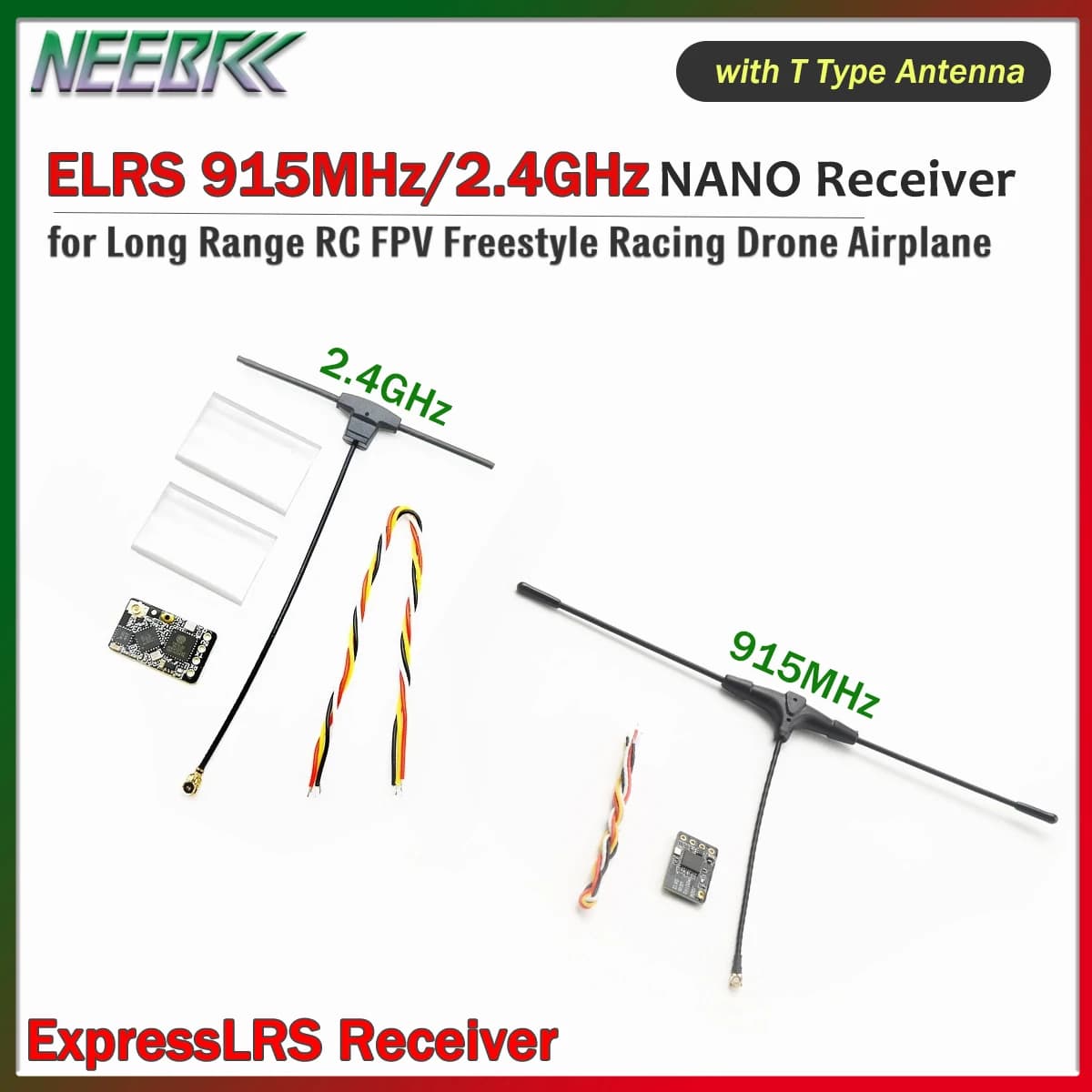 ELRS 915MHz/2.4GHz NANO ExpressLRS Receiver w/T Type Antenna Support Wifi Upgrade for Long Range RC FPV Freestyle Drone DIY Part