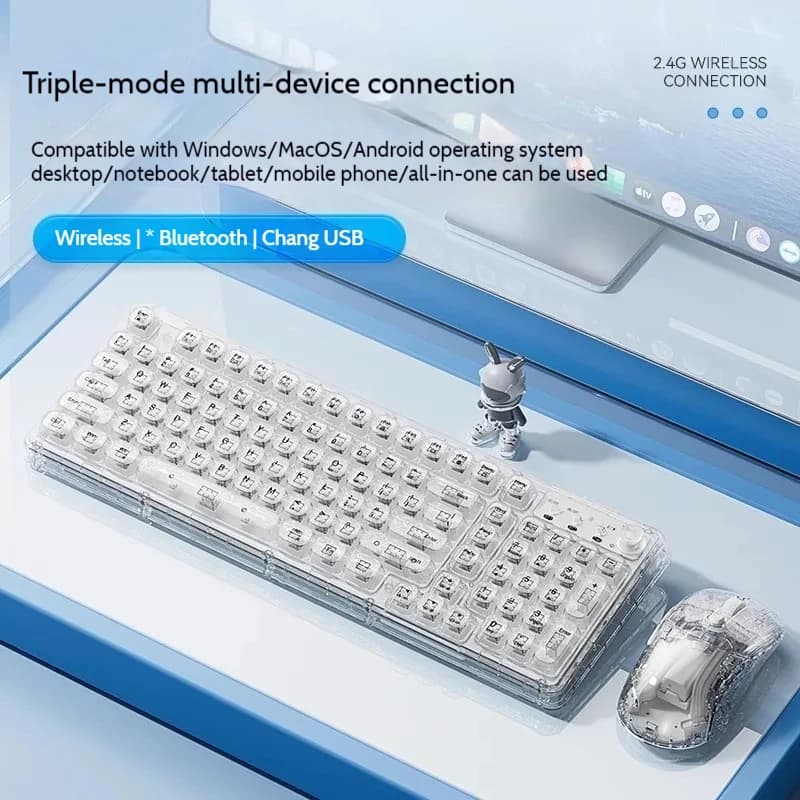 Leilin Z99 Set Keyboard and Mouse Crystal Bluetooth Transparent Ice, Mechanical Computer, Quiet Gift for Female Office