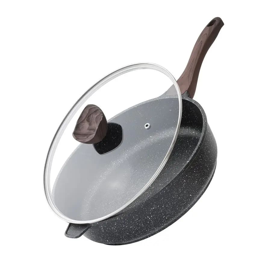 Padella Antiaderente Profonda con Coperchio, 12 Pollici, Grande Padella da 5 Qt per Cucinare, Pentola Sana per Induzione, Senza PFOA