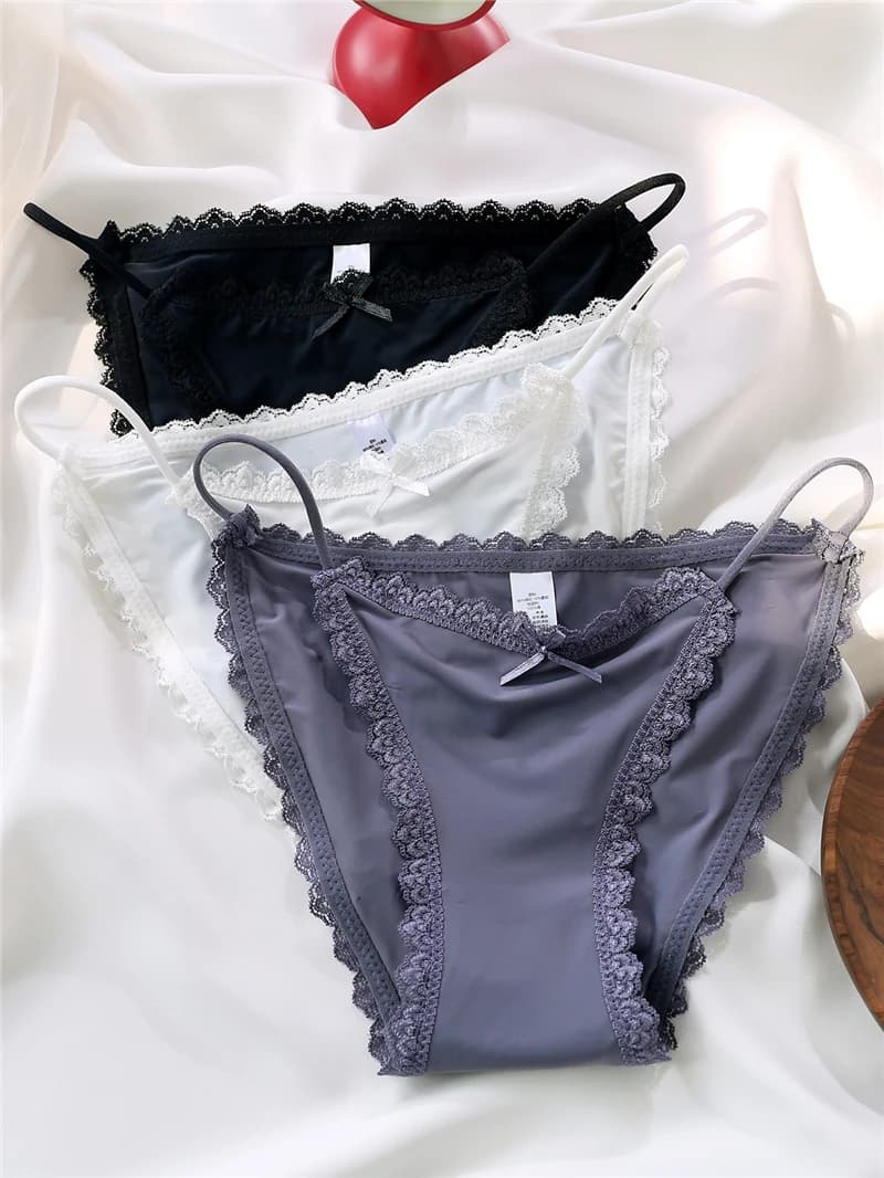 Mutandine da donna in seta di ghiaccio pizzo vita bassa perizoma sexy intimo slip estivi tinta unita bikini perizoma lingerie da donna