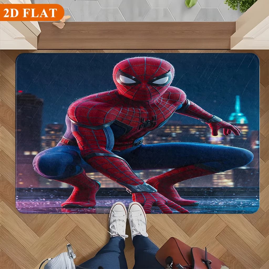 Tappetino da bagno 1 pezzo, Spiderman Rainy Night Guard, tappetino rettangolare in flanella MARVEL, tappetino antiscivolo per l'ingresso del bagno, divertente decorazione per la porta