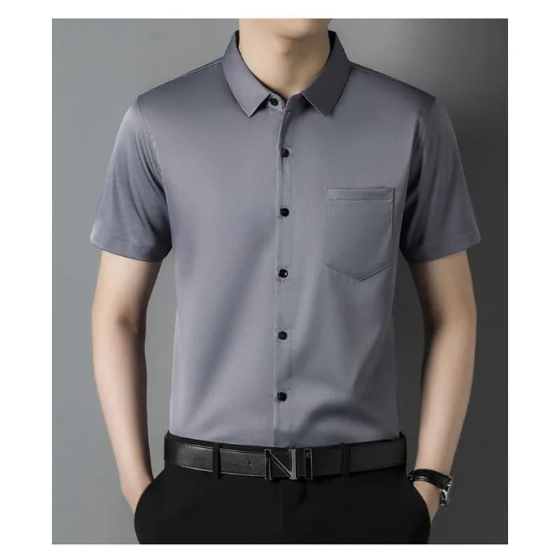 2025 New men's silk shirt 100% short sleeve business casual slim fit summer Solid color luxury design stylish shirts