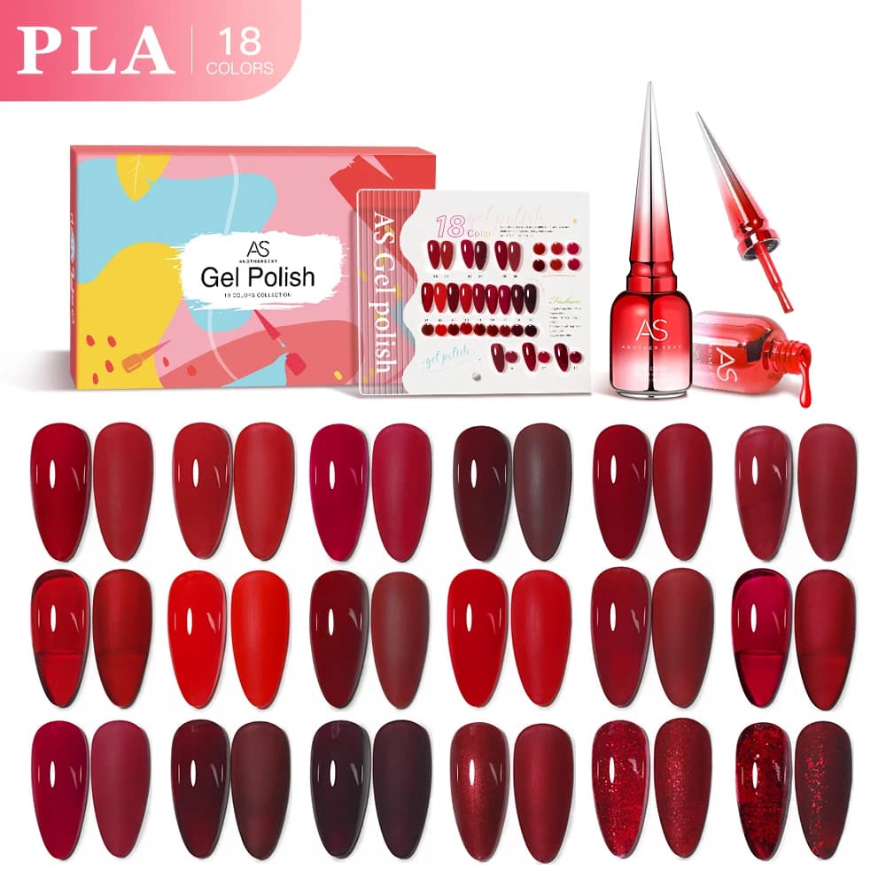 AS 18 pz 15 ml Set di smalti gel per unghie Rosso scuro Vernis Semi permanente Forniture per nail art Kit di smalti per unghie gel UV per manicure con grafico