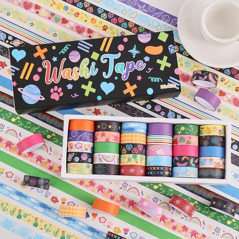 30 Rolls Colorful Washi Tape Set 2M(2.2 yards) Length Decorative Masking Tapes Perfect for Scrapbooking DIY Crafts Gift Wrapping