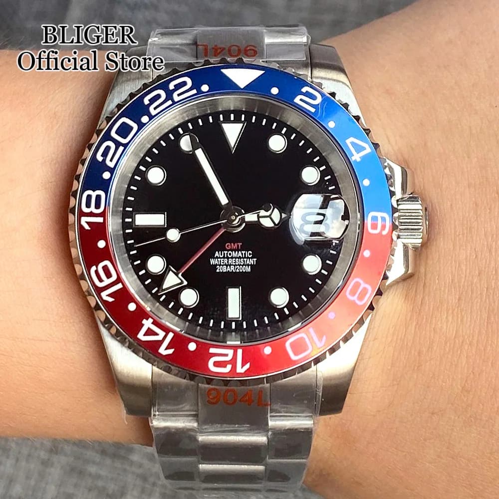 Luxury Dive NH34A 20ATM Waterproof 40mm Black Dial Function GMT NH34 GMT Automatic Watch for Men Jubilee Ceramic Bezel Bracelet