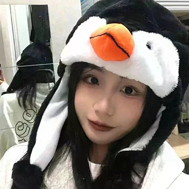 1PC Penguin Mascot Plush Hat – Cartoon Animal Warm Cap, Soft Hat Warmer for Kids