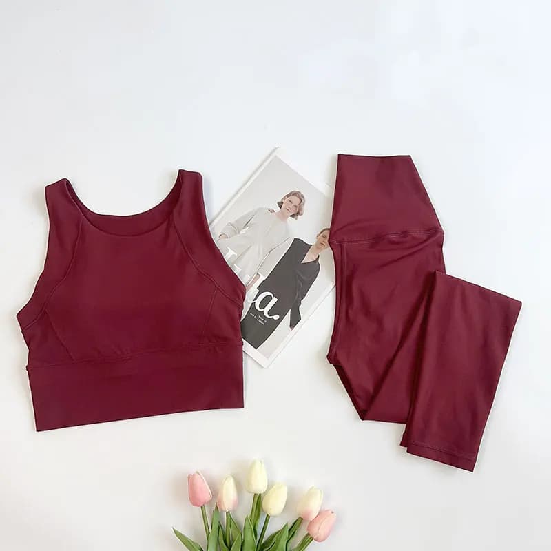 Set da yoga da donna in 2 pezzi ad alta elasticità con reggiseno sportivo e leggings Reggiseno con pantaloni ad alta elasticità con tuta sportiva da donna sottobicchiere