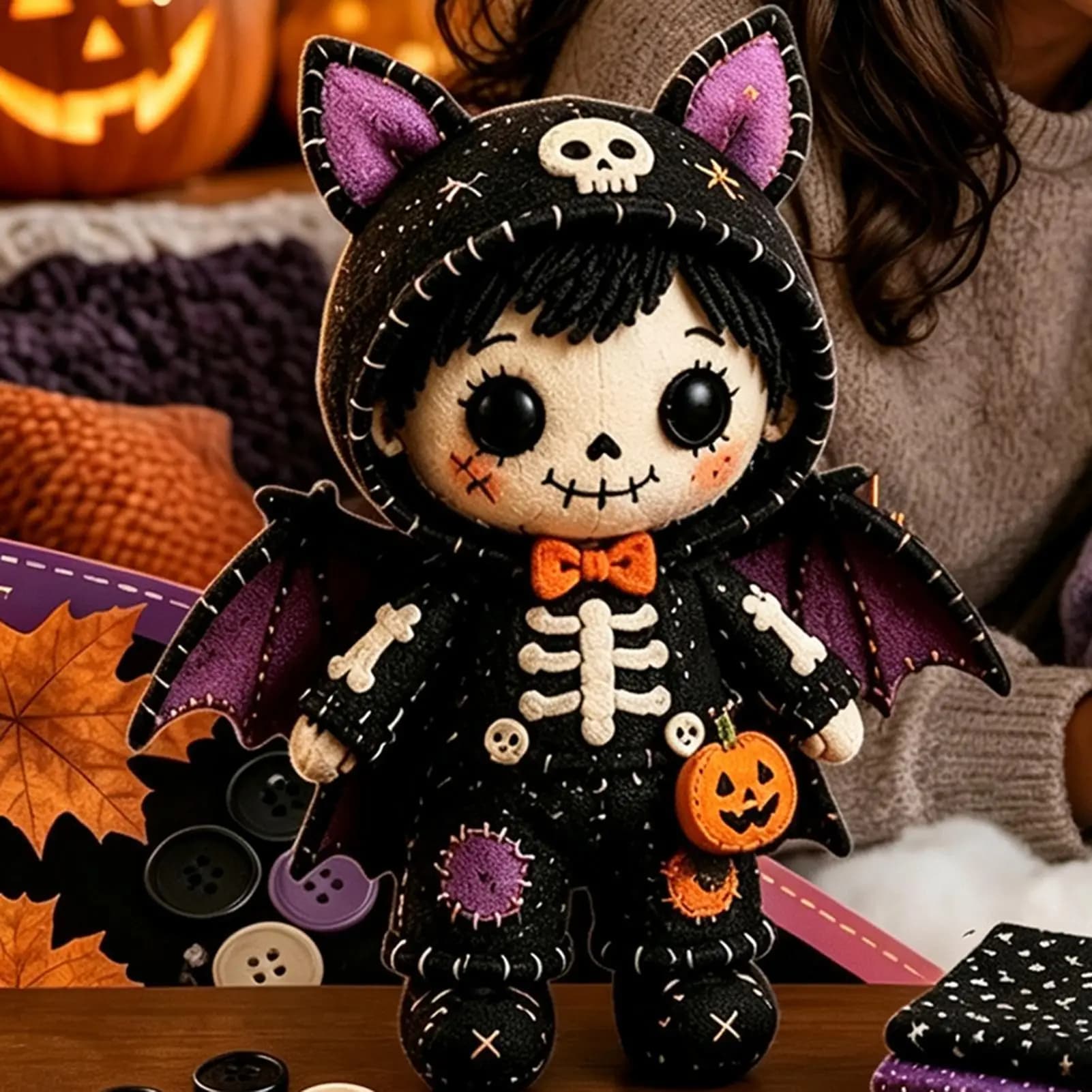 DIY Doll Sewing Kit Halloween Skeleton DIY Quilting Set Sewing Crafting Set For Teens Adults Women Girls Wives Hobbyists