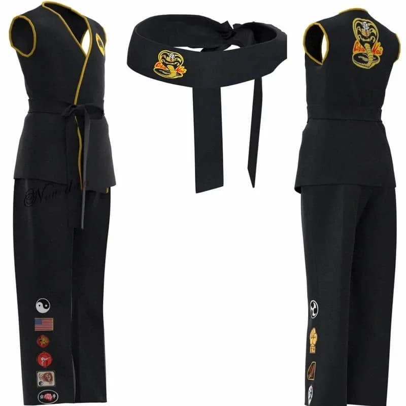 Premium Adult Cobra Kai Cosplay Costume Karate Uniform Anime ren Tank Top Pants Outfit Halloween Carnival Suit Tr