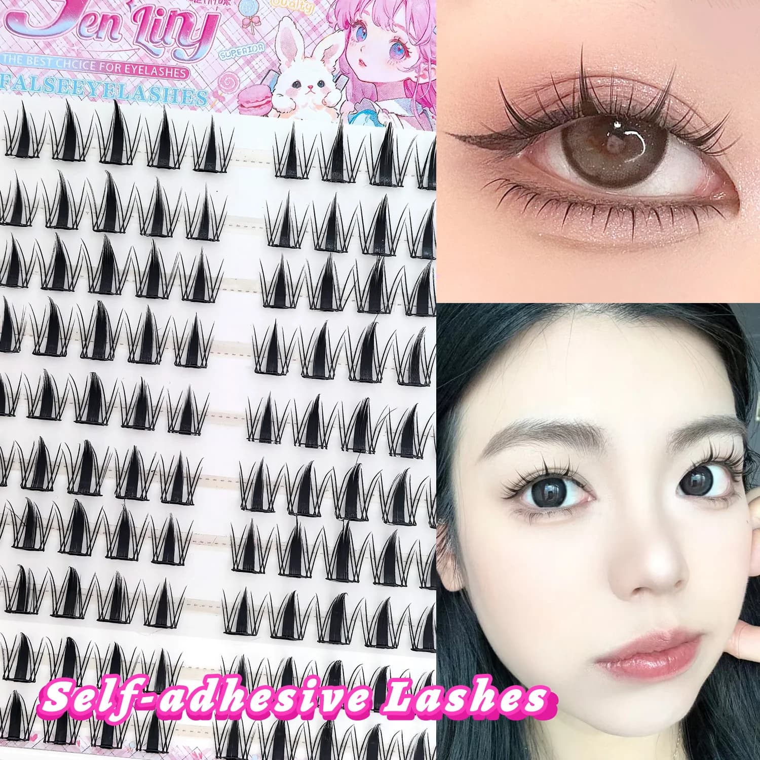 100 pieces of fake eyelashes without Little Rabbit glue, easy to apply, suitable for beginners, reusable, soft and comfortable for everyday make-up