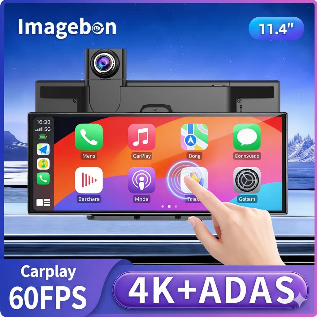 Imagebon 11.4″ H70 Plus Carplay 60fps Dashcam 4K ADAS Wireless Car Play & Android Auto Monitor Dual Video Recording Car DVR