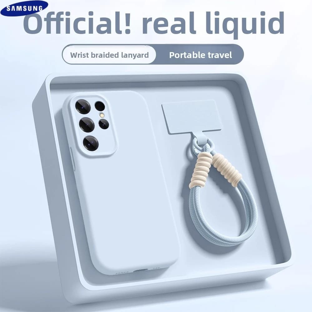 Custodia originale con cinturino da polso in silicone liquido per Samsung Galaxy S24 S23 S22 S25 Ultra Plus Cover posteriore morbida antiurto opaca con cordino