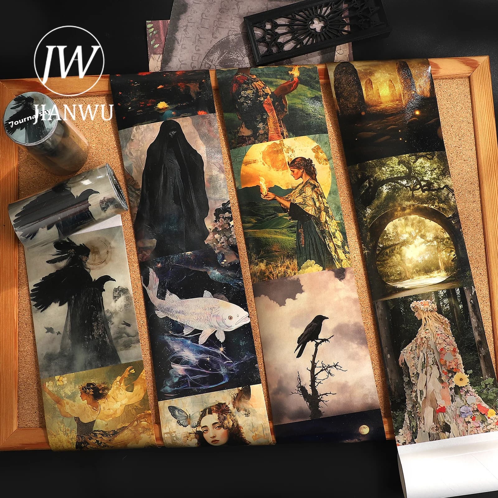 JIANWU Nastro Washi Creativo 80mm*204cm con Personaggi Vintage della Strega del Mare, Materiale per Collage e Decorazione, per DIY e Articoli di Cancelleria