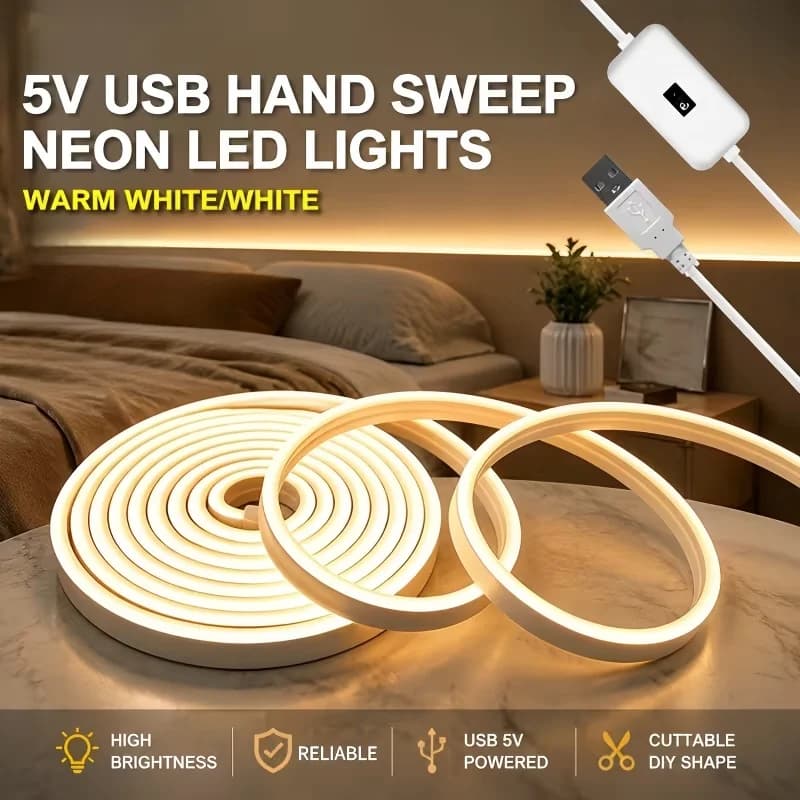 1M/2M/3M/4M/5M, 1Pc Sensor Switch Low Voltage 5V Neon Light Strip, USB Powered Led Light Strip, with Manual Scanning Sensor, Outdoor Garden Neon Light Rope, Human Motion Sensor Non-Contact Switch Light Strip, Suitable