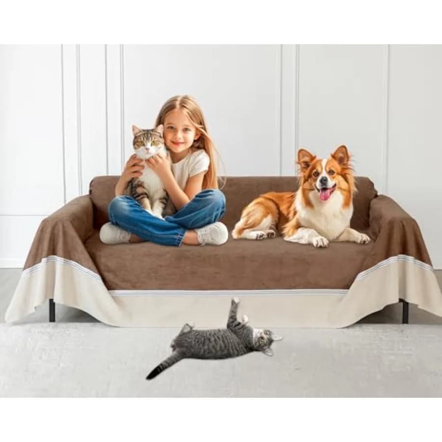 Protezione per Mobili Anti-Graffio per Gatti - Copridivano Impermeabile Antiscivolo per Divano a 3 Cuscini Marrone, Adatto agli Animali Domestici e Sicuro per Bambini