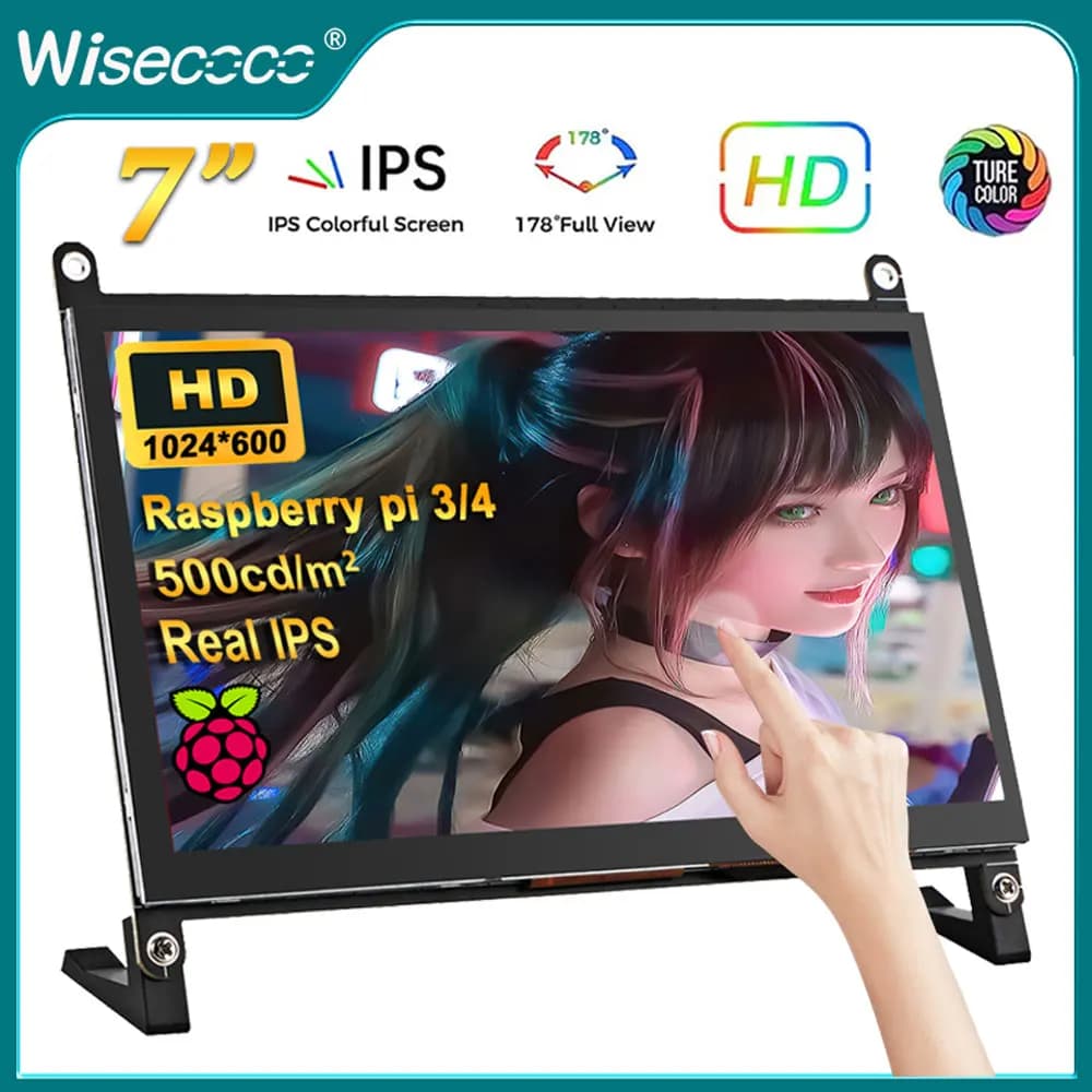 Wisecoco 7 inch 1024x600 Raspberry Pi Touchscreen USB HDMI Display Portable Monitor for Raspberry Pi 5 4 Windows PC PS4 AIDA64