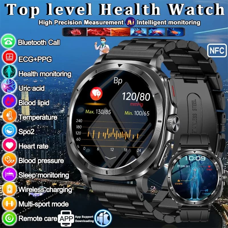 2025 Hot Nursing Level Body Analysis Smart Watch AMOLED Screen HD Fat in Blood uric acid Health monitoring ECG + PPG Smart call watch