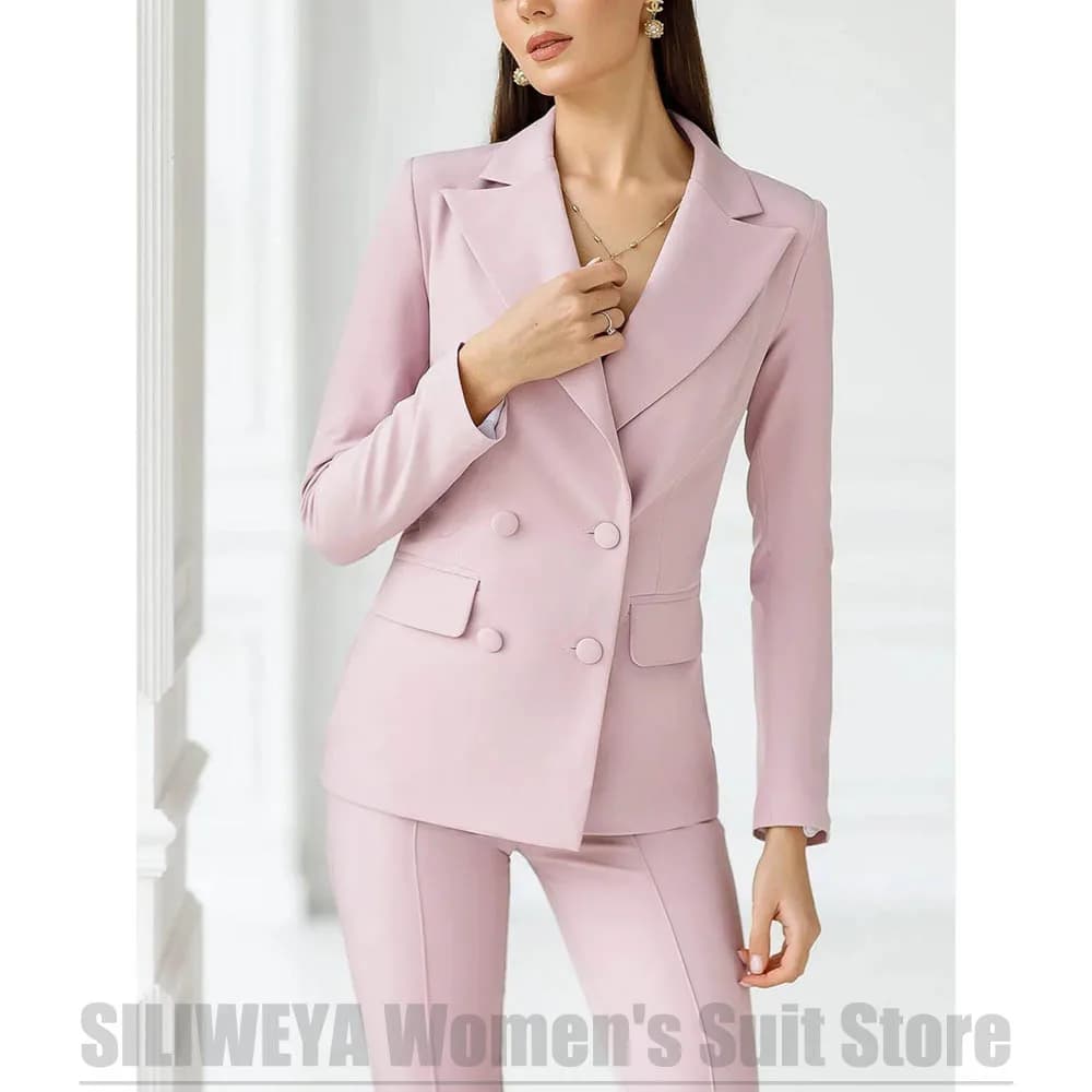 Women Double Breasted Suit Set Blazer Trousers Elegant Formal Business Outfit For Ladies Fashion Office Work Party Wear