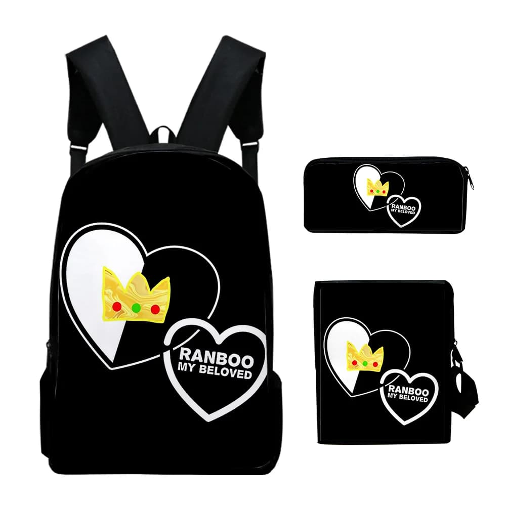 Classic Popular Funny Ranboo 2 3D Print 3pcs/Set pupil School Bags Laptop Daypack Backpack Inclined shoulder bag Pencil Case