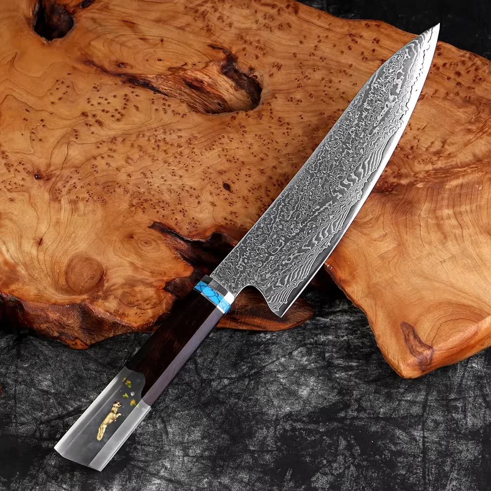 Coltello da chef in acciaio damasco Coltello gyuto giapponese da 8 pollici, coltello da cucina Sharp Pro per cucinare, affettare, verdure Manico ottagonale