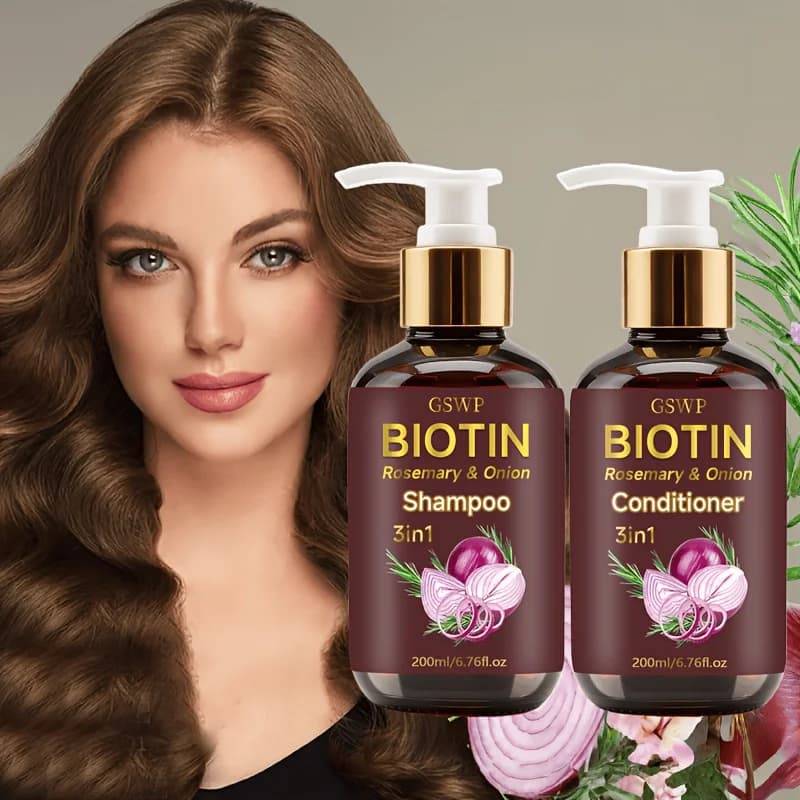 GSWP Shampoo 3 in 1 con Biotina, Rosmarino e Cipolla, Idrata e nutre, ripara le doppie punte e i capelli danneggiati. 400ml
